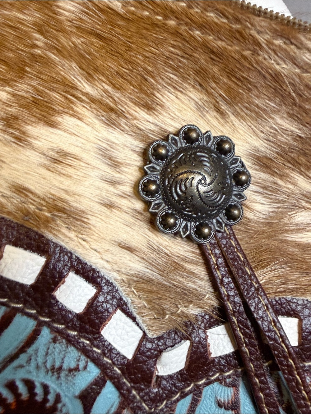 Myra Tooled Leather & Hair-On Hide Crossbody Bag | Western Boho Purse - Picture 2 of 5